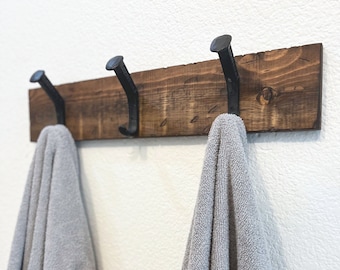 Western Towel & Coat Hanger | Railroad Spike Towel Holder | Western Bath Decor | Rustic Coat Rack | Farmhouse Towel rack | Chestnut