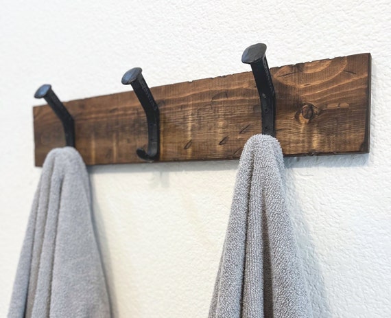 Western Towel & Coat Hanger | Railroad Spike Towel Holder | Western Bath Decor | Rustic Coat Rack | Farmhouse Towel rack | Chestnut