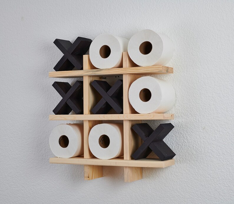 Natural or Chestnut Bath Tic Tac Toe Bath Roll Holder Tic Tac Toe Bath Room Decor Bath Room Organization image 1