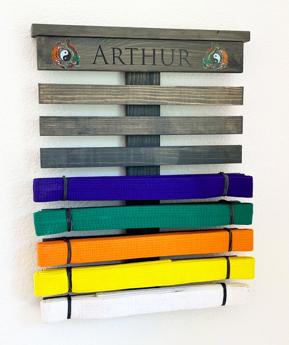 Grey Stained Martial Arts Display Rack Karate Belt Display Personalized Karate Kids Jiu Jitsu Taekwondo Belt Display Etsy