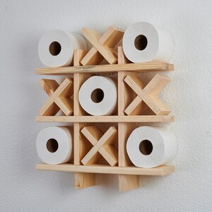 Natural or Chestnut Bath Tic Tac Toe Bath Roll Holder Tic Tac Toe Bath Room Decor Bath Room Organization image 3