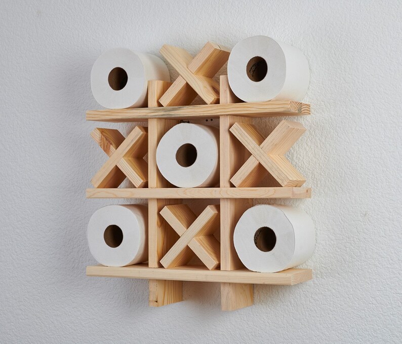 Natural or Chestnut Bath Tic Tac Toe Bath Roll Holder Tic Tac Toe Bath Room Decor Bath Room Organization image 3