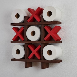 Portarrollos de baño de castaño / Tic Tac Toe / Pino azul / Exhibición de papel higiénico / Decoración de la sala de baño / Organización de la sala de baño / imagen 4