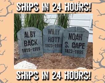 Halloween Tombstones | Set of 3 or Set of 6 | Halloween Decor | Made from Blue Pine | Outdoor Decor | Halloween | Alby, Willy, Noah