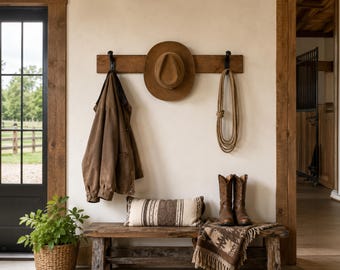 Rustic Wood Hat Rack with Wide-Set Hooks | Perfect for Cowboy Hats, Large Coats & More