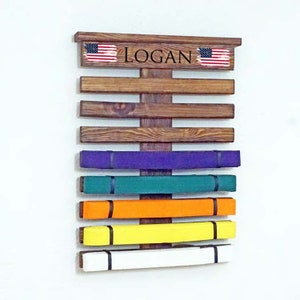 Chestnut Martial Arts Display Rack | Karate Belt Display | Display Rack | Personalized | Karate | Kids | Jiu Jitsu | Taekwondo Belt Display