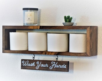 Toilet paper shelf with SIGN | Bath roll Holder | Wood Shelf | Bathroom storage | Rustic toilet roll | Bath roll storage
