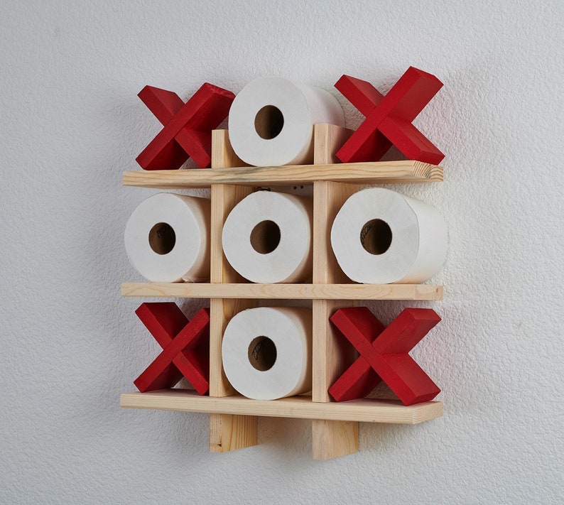 Natural or Chestnut Bath Tic Tac Toe Bath Roll Holder Tic Tac Toe Bath Room Decor Bath Room Organization image 4