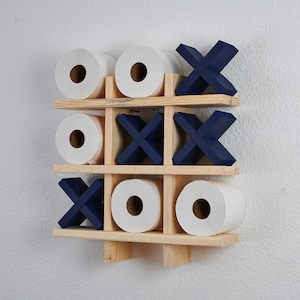 Natural or Chestnut Bath Tic Tac Toe Bath Roll Holder Tic Tac Toe Bath Room Decor Bath Room Organization image 2