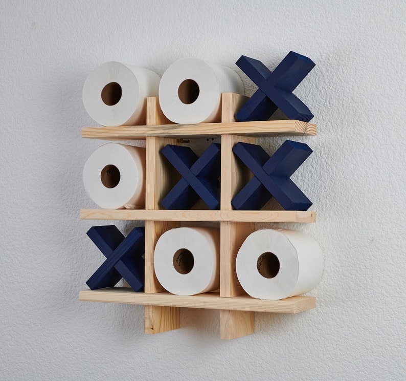 Natural or Chestnut Bath Tic Tac Toe Bath Roll Holder Tic Tac Toe Bath Room Decor Bath Room Organization image 2