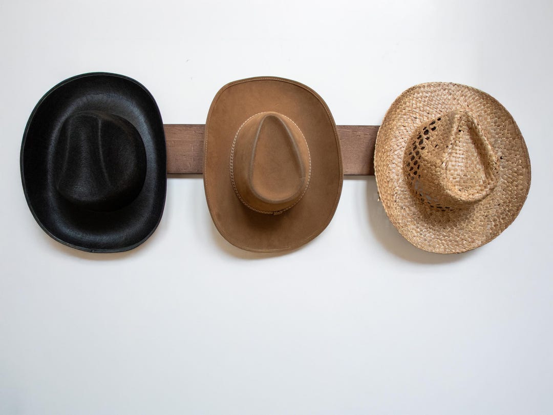 Rustic Wood Hat Rack With Wide-set Hooks | Perfect for Cowboy Hats ...