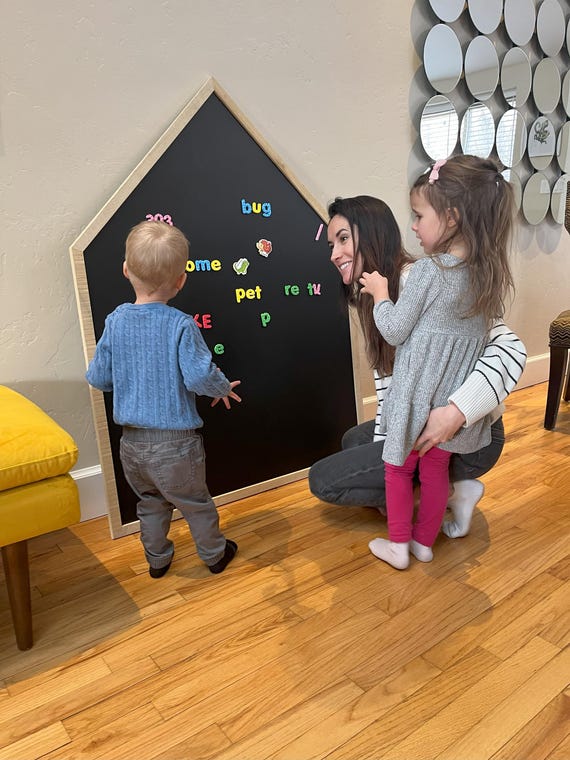 Magnetic Chalkboard House: Kids Educational Decor, Wood Frame