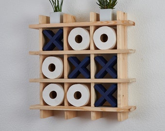 Large Natural Toilet Paper Holder | Tic Tac Toe | Bath Room Décor | Bath Room Organization