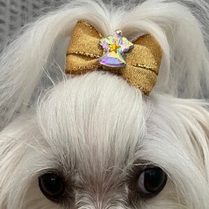 Angel Bow For Small / Medium Dogs,Petite Dog Bows,Pigtail Dog Bows,Bows for Maltese/Yorkie /Shih Tzu, Dogs Top Knot Bows,Tiny Dog Bows