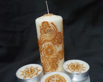 Dewali candles Mehndi candles with plate/mehndi henna candle/wedding/eid/indian/personalized gift