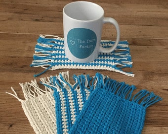 Custom Set of 4 Crochet Mug Rugs, Solid or Striped Crochet Coasters, Boho/Farmhouse Table Decor