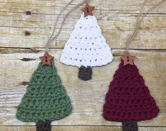 Crochet Christmas Tree Ornaments (Set of 3)/Tree-Shaped Christmas Ornaments/Christmas Tree Gift Tags