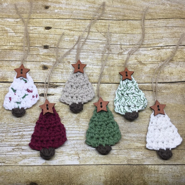 Crochet Christmas Tree Ornaments (Set of 6)/Tree-Shaped Christmas Ornaments/Christmas Tree Gift Tags