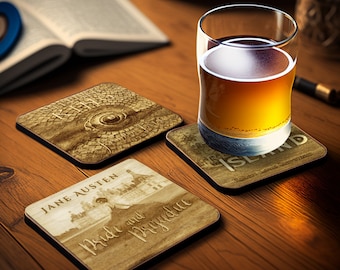 Book Themed Drink Coasters - Customizable - Any Books, gift for book lover, librarian, bookworm