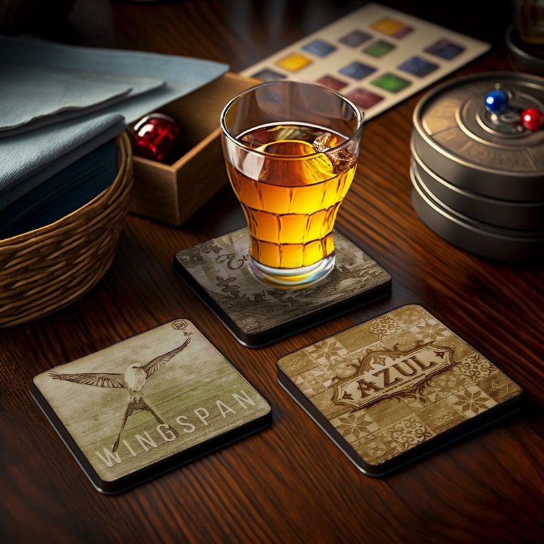Board Game Drink Coasters Customizable Any Game, table top game, board game lover gift, game night image 1