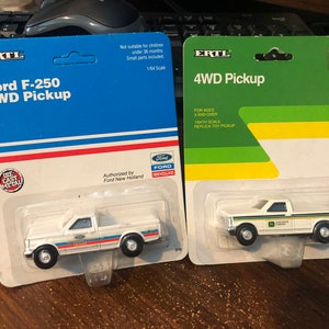 Farm to Freeway: Vintage 1992 ERTL 1/64 Scale 4WD Ford & John Deere Pickup Trucks - New in Package