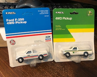 Farm to Freeway: Vintage 1992 ERTL 1/64 Scale 4WD Ford & John Deere Pickup Trucks - New in Package