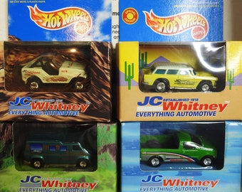 Exclusive 1990s Hot Wheels JC Whitney Automotive Set: 4 Vintage Vehicles - Mint in Boxes!
