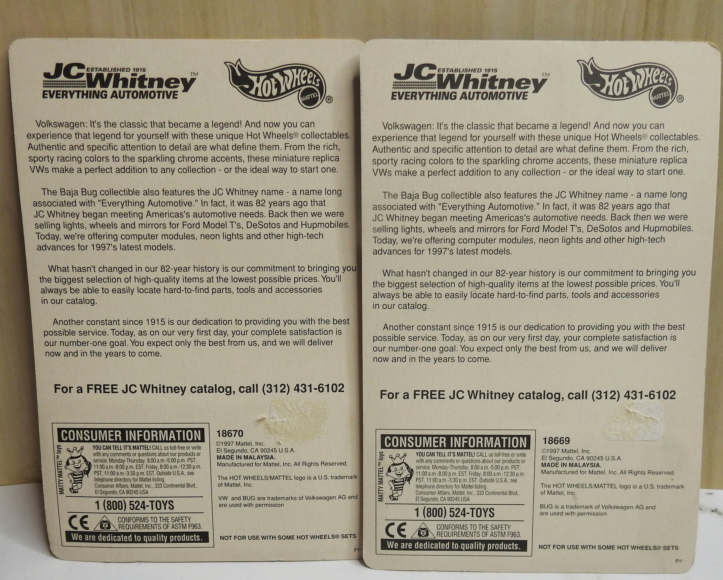 Set of 1997 Hot Wheels VW Bugs JC Whitney Edition, Red VW Bug