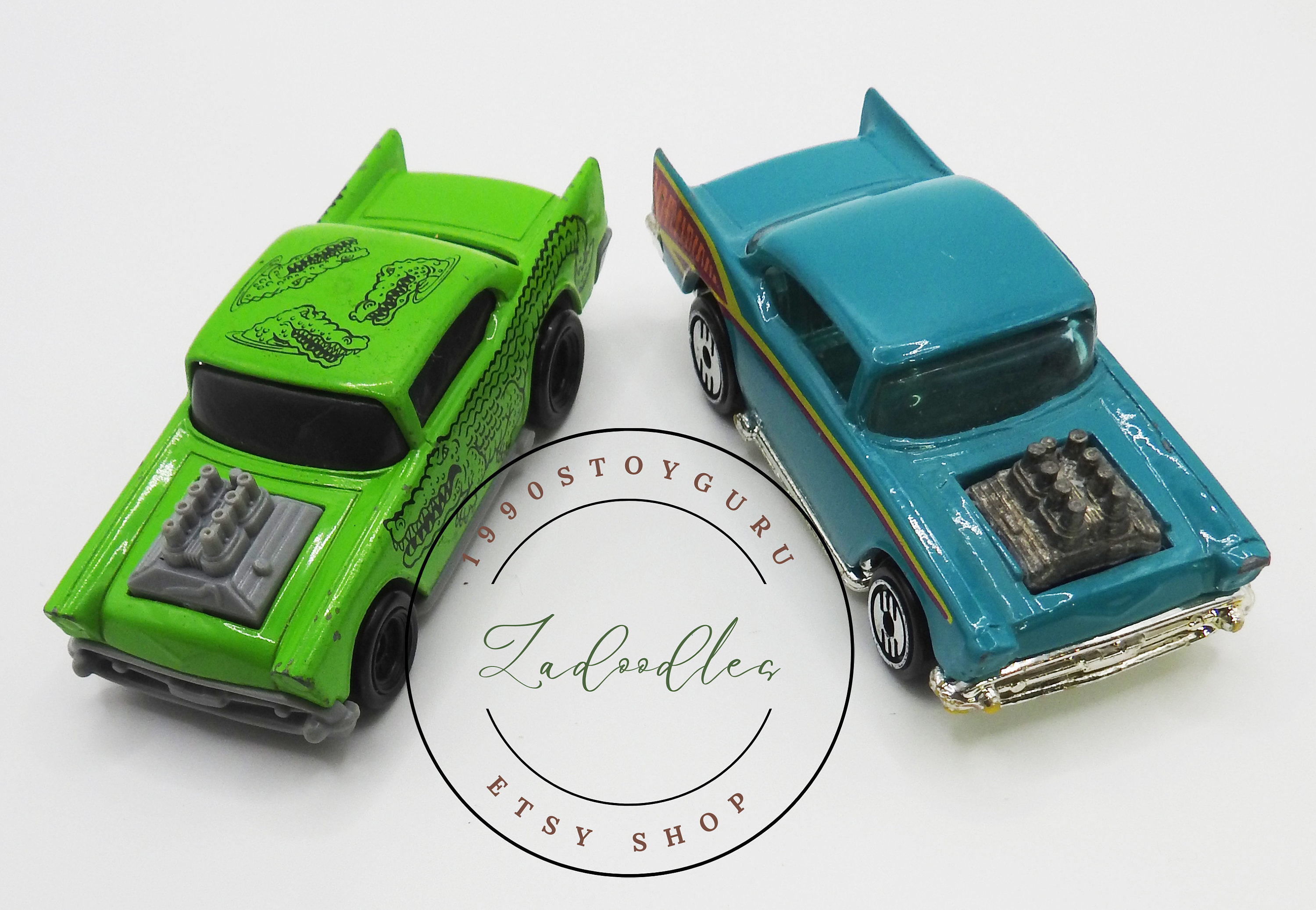 Vintage Hot Wheels 57 Chevy Set - 1978 Aqua & 1993 Green Alligator