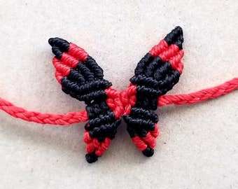 Handmade butterfly bracelet in black and red for women, macrame butterfly bracelet for girls, adjustable bracelet, adjustable wristlet, gift