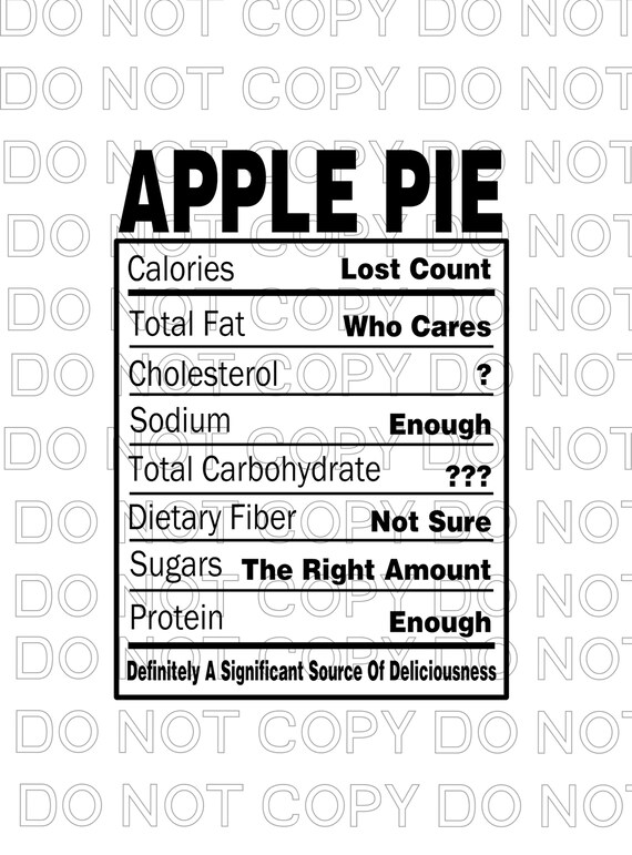 Apple Pie Nutrition Facts Ready to Print Dye Sublimation Etsy