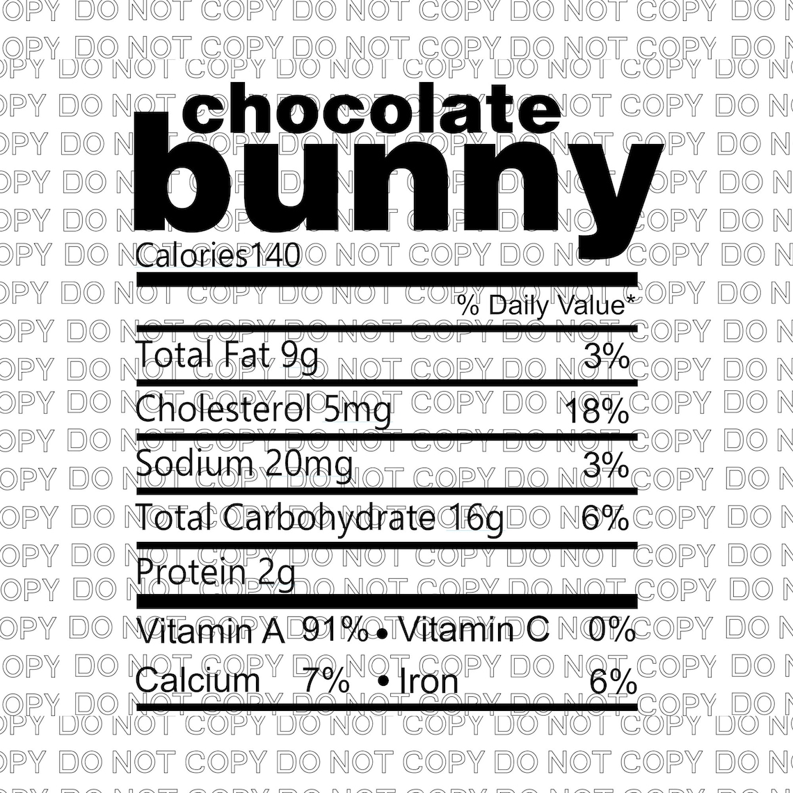 Chocolate Bunny Nutrition Facts Ready to Press Dye Sublimation Etsy