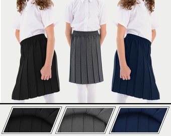 Girls Back to School Fully Elasticated Box Pleated Skirt Summer Round Stretch High Waist Bottom Age 2-18 Years