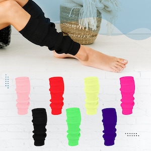 Women Fancy Stylish Acrylic Leg Warmers Plain Fluorescent 80s Party Neon Ballet Dance Ice Skating Accessories