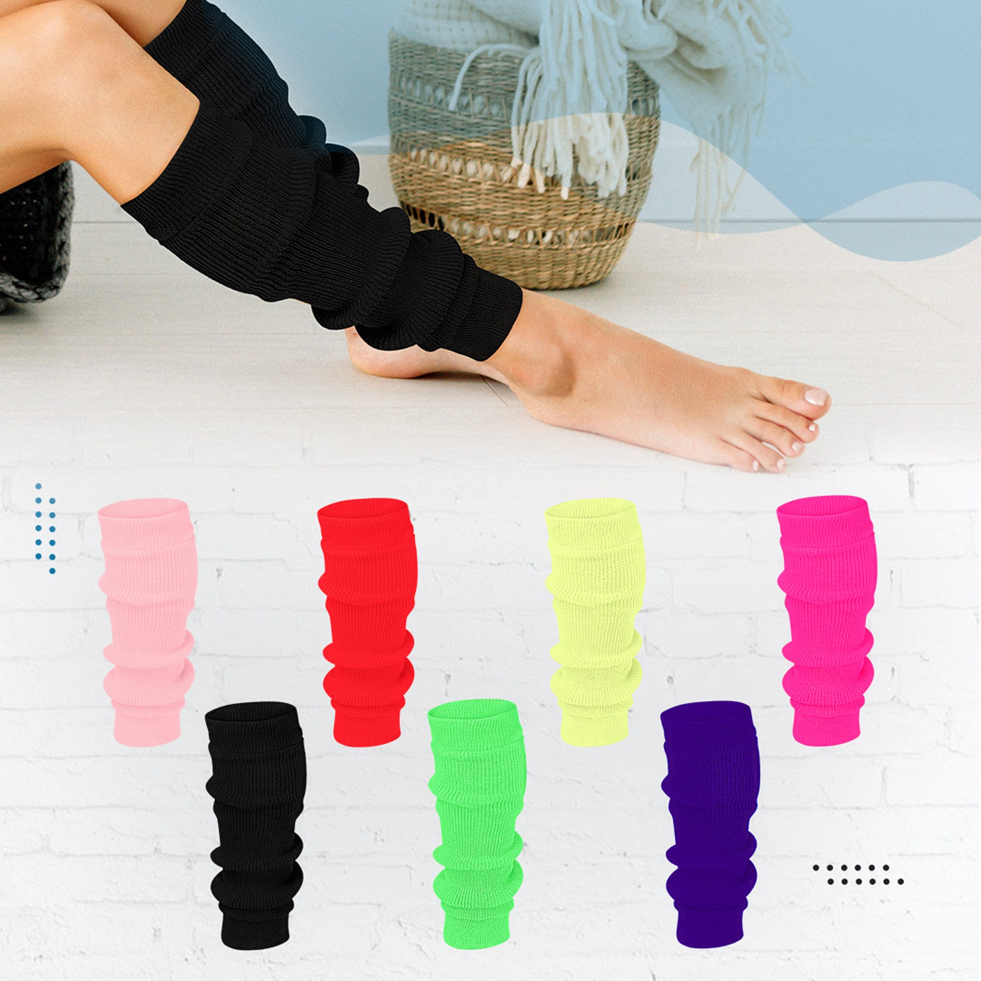 Women Fancy Stylish Acrylic Leg Warmers Plain Fluorescent 80s