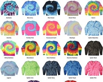 Tie Dye Shirt Kids Long Sleeve Youth Sizes Unisex 100% Cotton