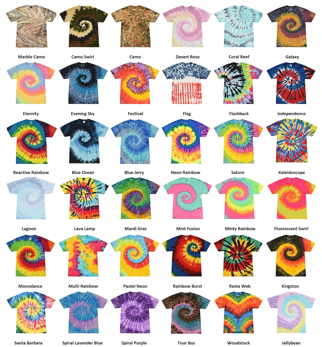 Tie Dye Shirt Adult Sizes S M L XL 2XL 3XL Unisex 100% Cotton