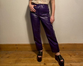pantalon en cuir violet authentique vintage