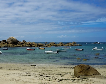 Photo Bateaux amarrés près de la plage de Kerlouan, Bretagne France Grand format Décoration maison