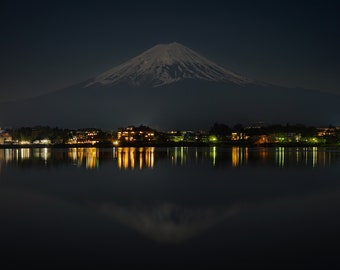 Photo Mont Fuji au clair de lune, Kawaguchiko Japon Grand format Décoration maison