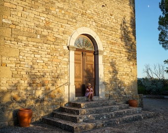 Photo Little girl at the church door, Mérindol-les-Oliviers Drôme provençale France Large format Home decoration