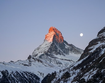 Fotografía del amanecer en el Matterhorn, Zermatt, Suiza, impresión sin marco.