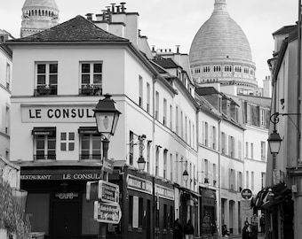 Impresión de Montmartre París, fotografía callejera en blanco y negro