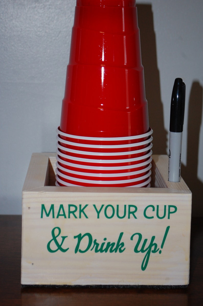 Solo Cup Holder with Marker / Mark Your Cup & Drink Up / Wood Etsy