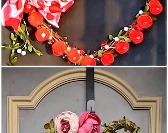 Heart Hanging Door Wreaths w/Artificial Flowers, Grapevine  Frame, Rhinestones, Artificial Pearls, and Braided Rope.