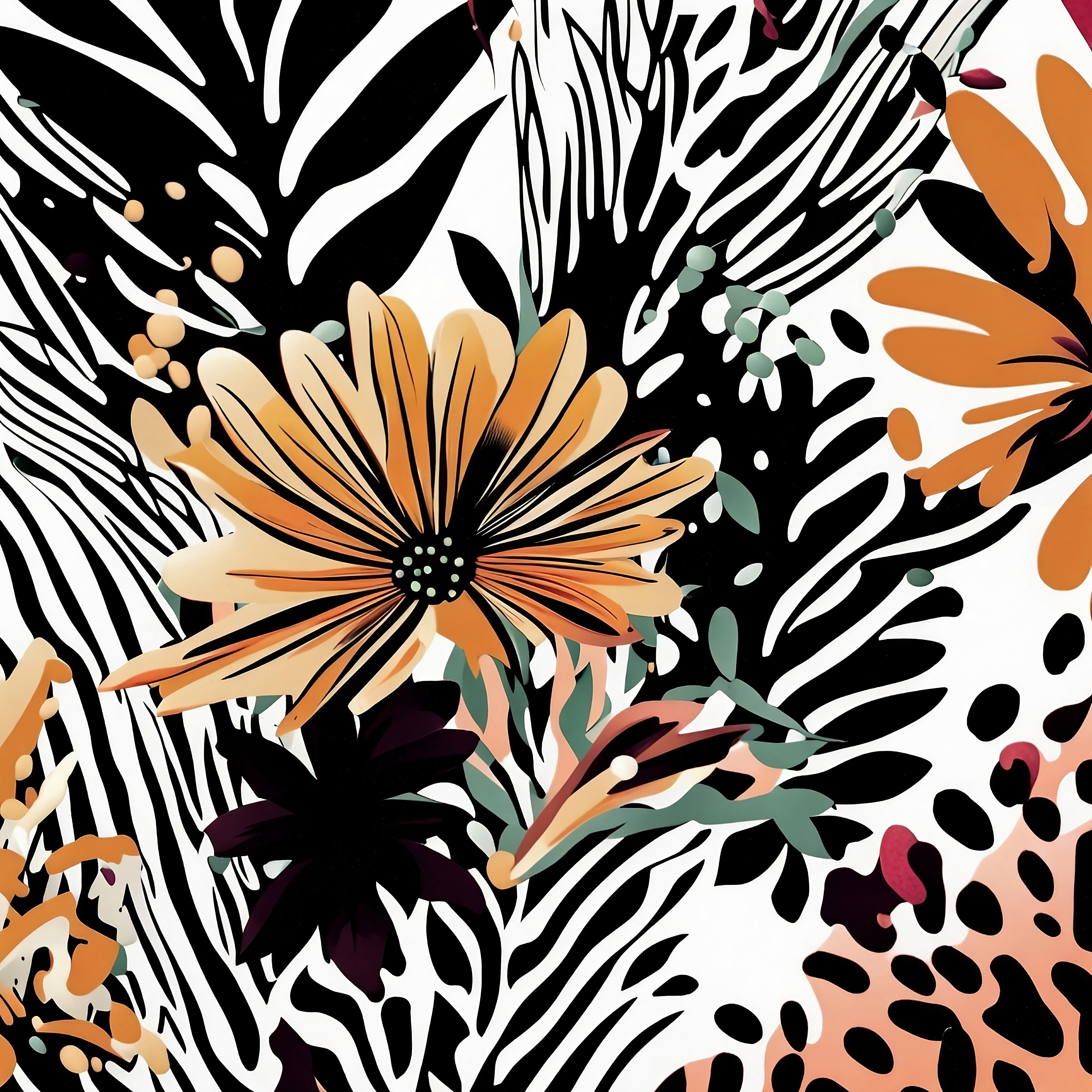 Floral Animal Print Pattern I Flower PNG Art I Flowers &amp; Animal Print I ...
