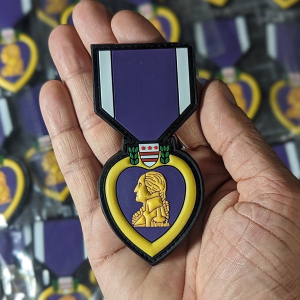 Purple Heart Medal PVC Patch (U.S. Military) Army, Navy, Marine Corps, Air Force - Gold Metallic PVC - Hook & Loop Backing, Velcro