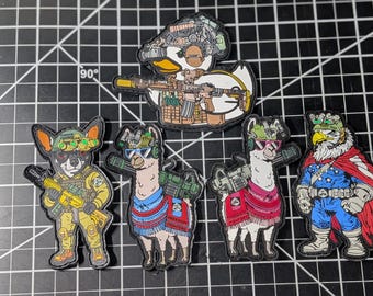 Tactical Animal Operator 5-Pack (PVC Patches) Duo Llamas, Gun Duck, Tactical Chihuahua & War Eagle, Tactical Morale Patch Bundle