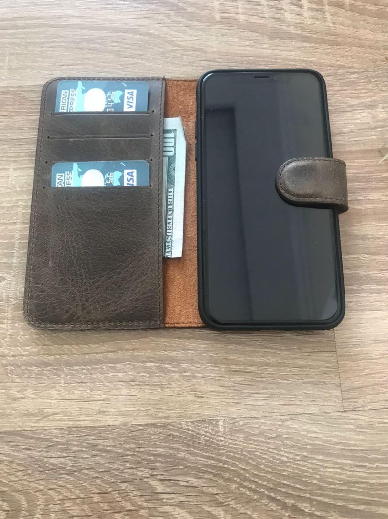 IPHONE X/ XS Chestnut Brown Genuine Leather Case orders /Magnetic Detachable, wallet case / free shipping