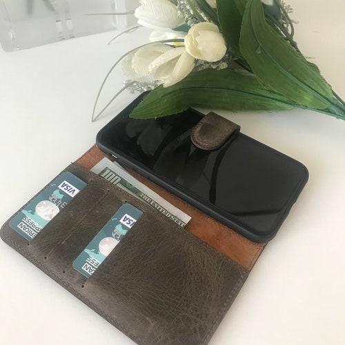 IPHONE X/ XS Chestnut Brown Genuine Leather Case orders /Magnetic Detachable, wallet case / free shipping